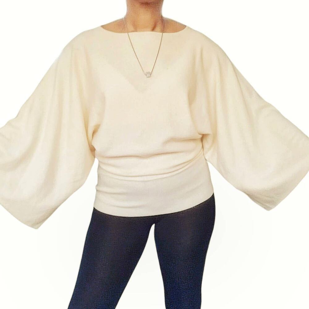 MINNIE ROSE cashmere dolman boatneck wide sleeve sweater in cream Size XS - Picture 10 of 10